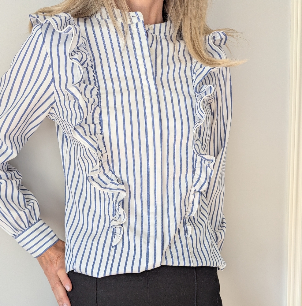 Banana Republic Striped Ruffle Blouse